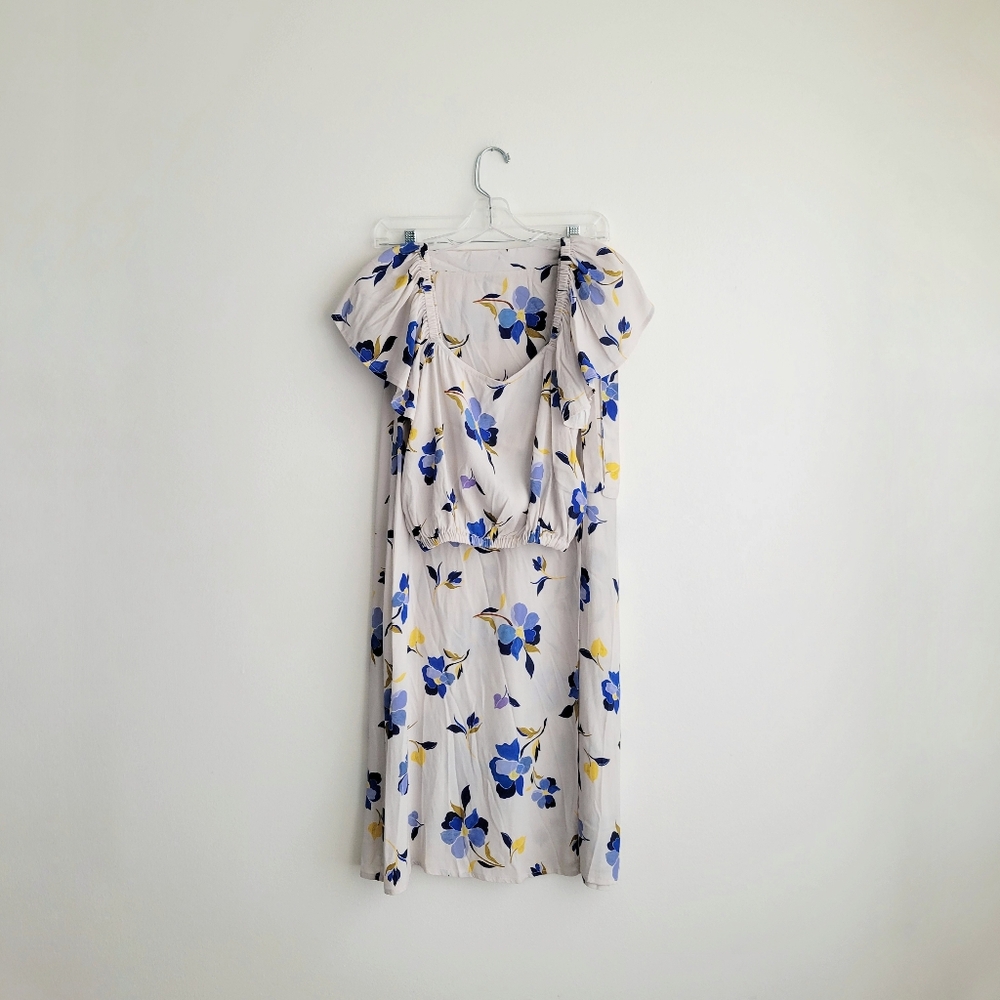 RACHEL PALLY Blue Floral Matching Two-Piece Vacation Ready Skirt Set